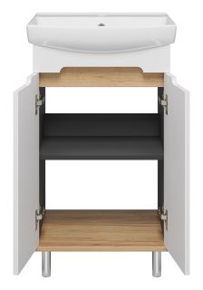 Напольная тумба под раковину Misty Сканди 50см белый/дуб крафт золотой/антрацит